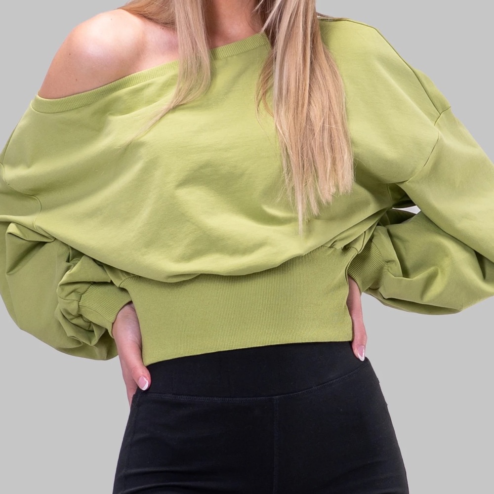 Springtime off the shoulder top! Subtle lime green